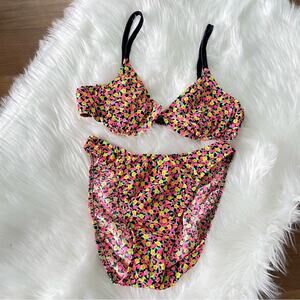 Vintage | Riviera Sales Corp Floral Neon High Waist Bikini Swimsuit Swim Bathing